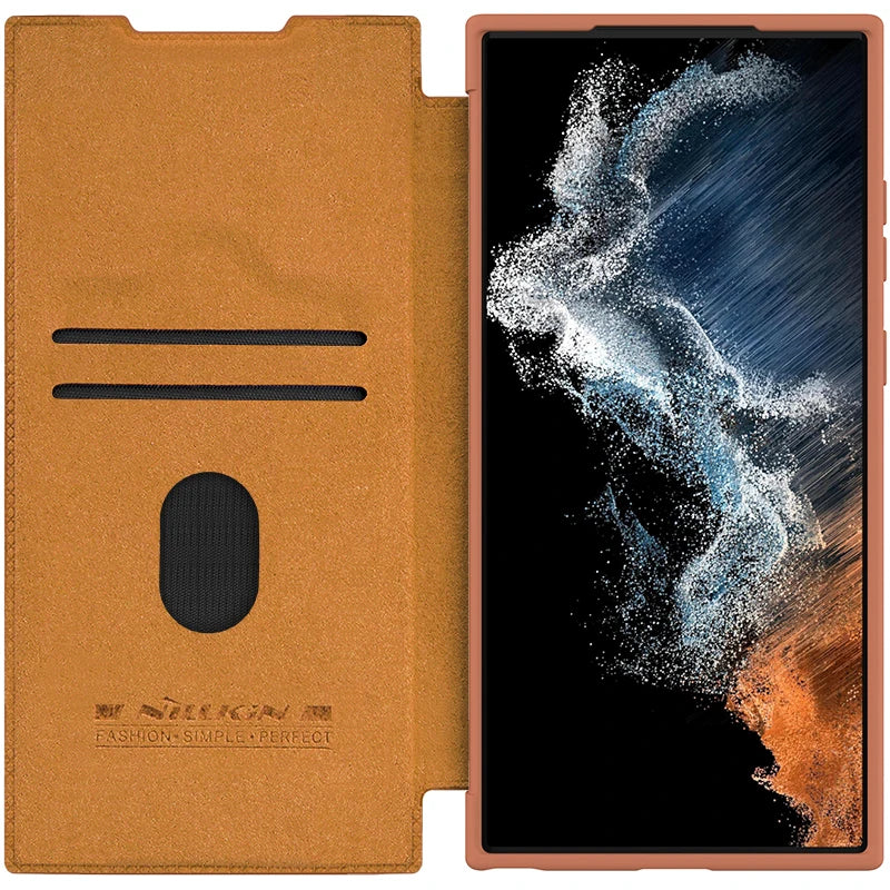 For Samsung Galaxy S23 Ultra Case NILLKIN Leather Qin Leather Case Slide Camera Case For Samsung S23/ S23 Plus Flip Cover