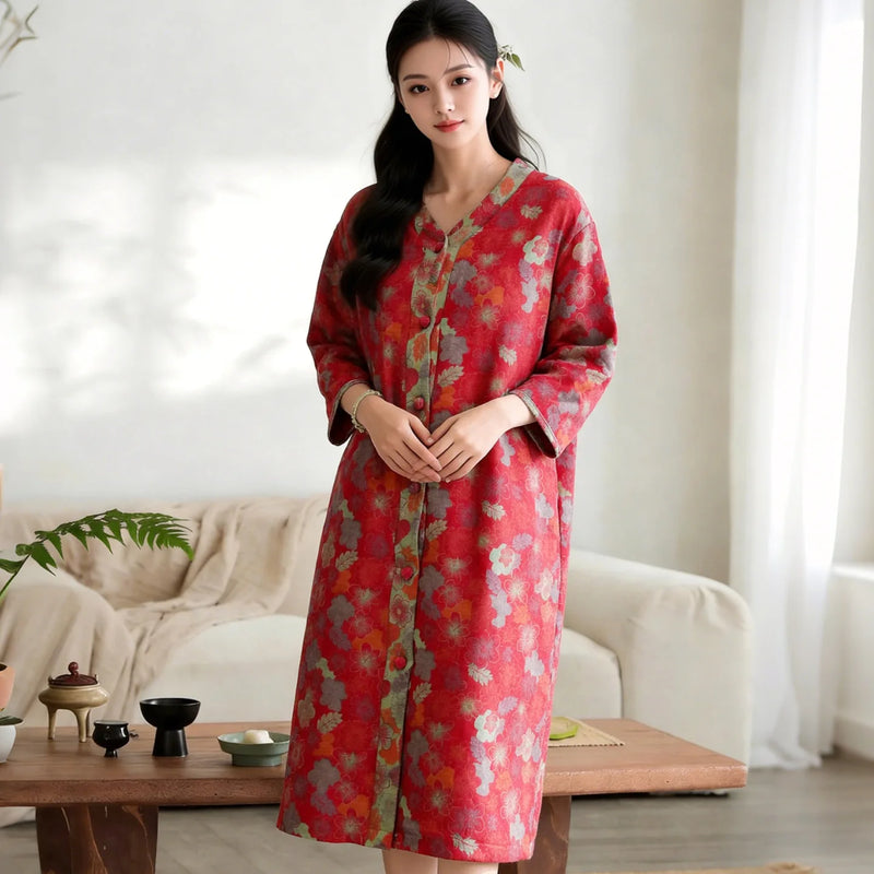 Floral Women's Nightgown New Spring Autumn New Pajamas Dress Nightwear for Woman Sleepwear Pure Cotton Loose Homewear Dress