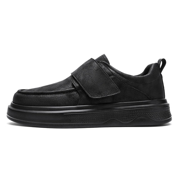 Men's Hook & Loop Loafers Platform Slip on Casual Dress Shoes Faux Leather Business Walking Sneakers for Work Office
