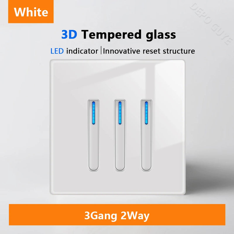 White LED indicator light switch Panel glass piano key Self-reset wall switch socket,UK Universal USB Type-C Electrical outlet