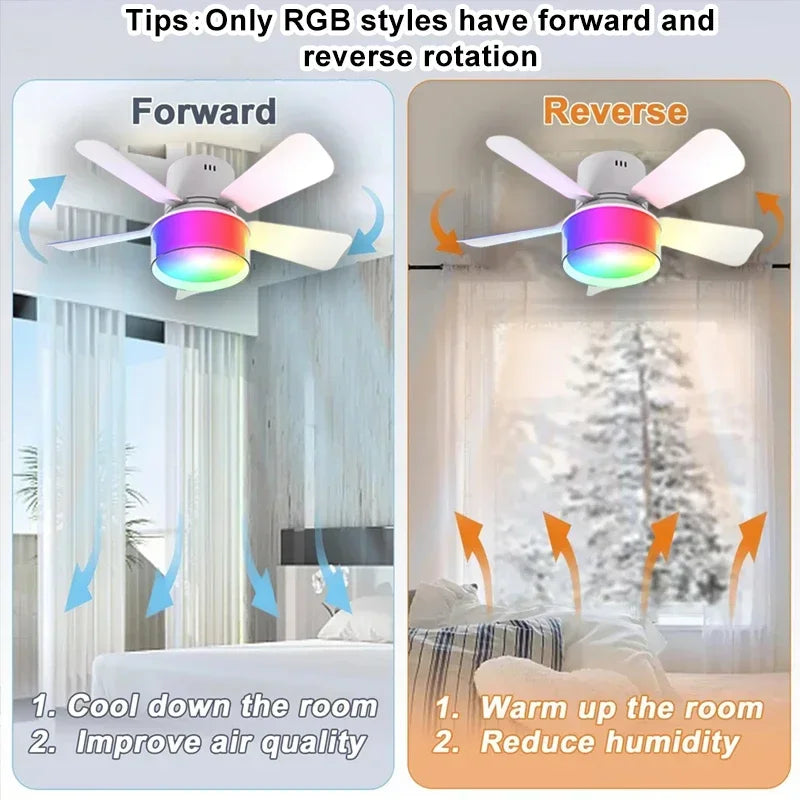 Fan Light with Remote and APP Control RGB Dimmable LED E27 Socket Ceiling Fan Modern Simple for Bedroom Kitchen Room Lighting