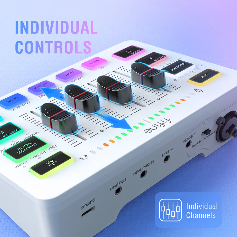FIFINE Gaming USB Mixer with 4-Channels/XLR Microphone Interface/RGB, Sound Mixer for Game Podcast Streaming AmpliGame SC3W