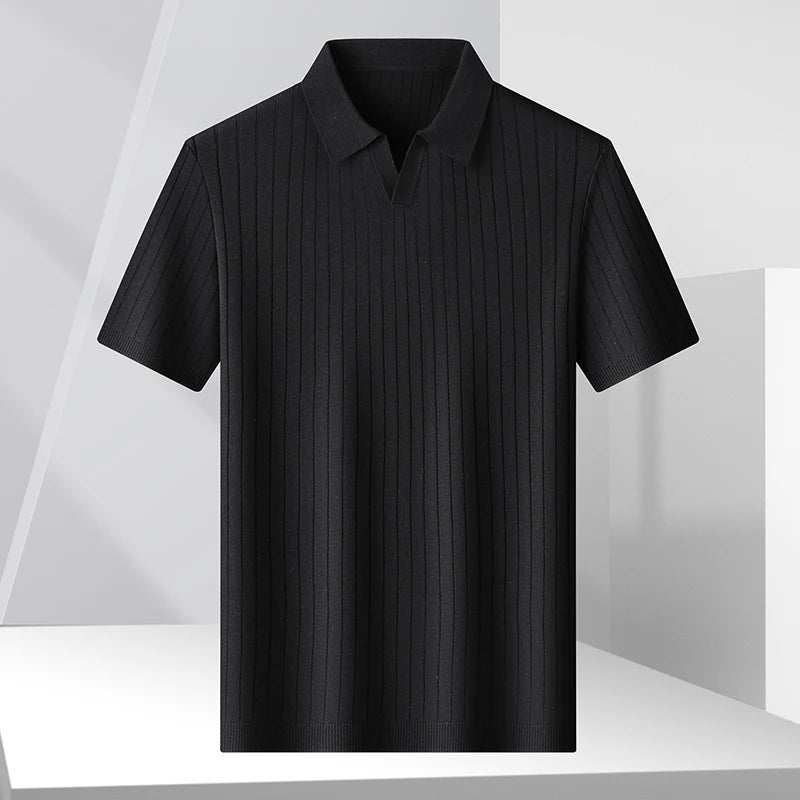 Men’s Short Sleeve Polo Shirt – Ribbed Knit, Business Casual, Cooling & Soft, Collar Neck, Solid Colors
