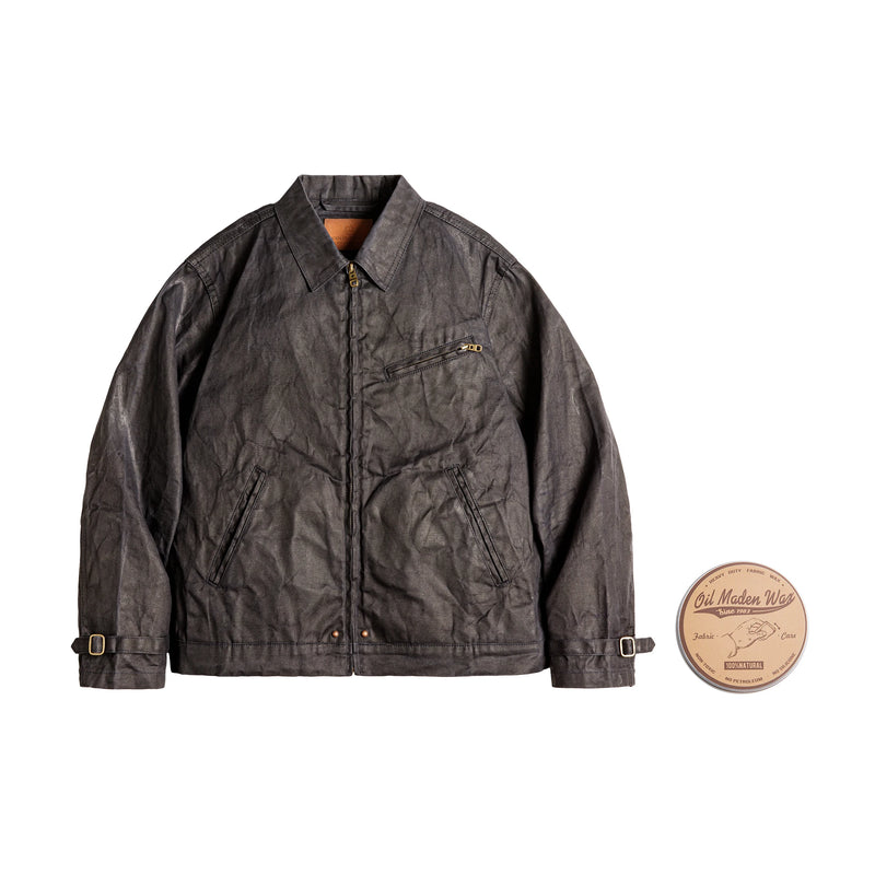 អាវក្រៅ Maden បុរស Vintage IV Oil Waxed Canvas Jacket Lapel Zipper Short Outerwear Classic Slim Fit for Men's Spring and Fall Jacket