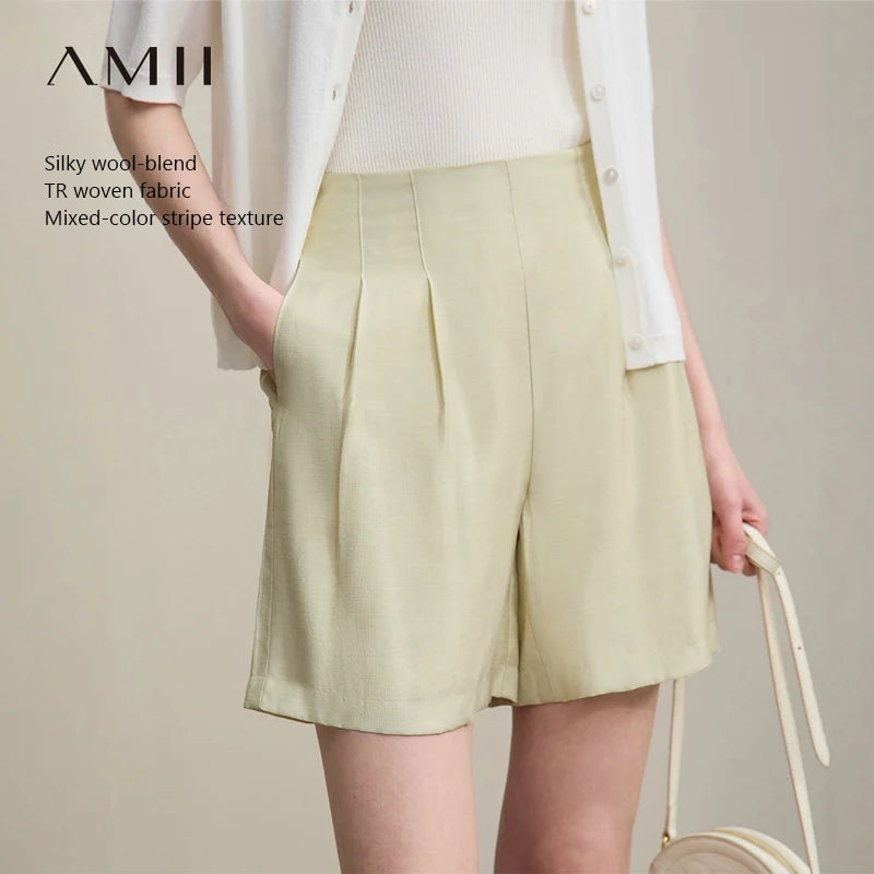 Amii Women's Wide Leg Shorts 2026 Summer New Simple TR Woven Loose Pants Solid Color Versatile Casual Women' S Clothes 12622100