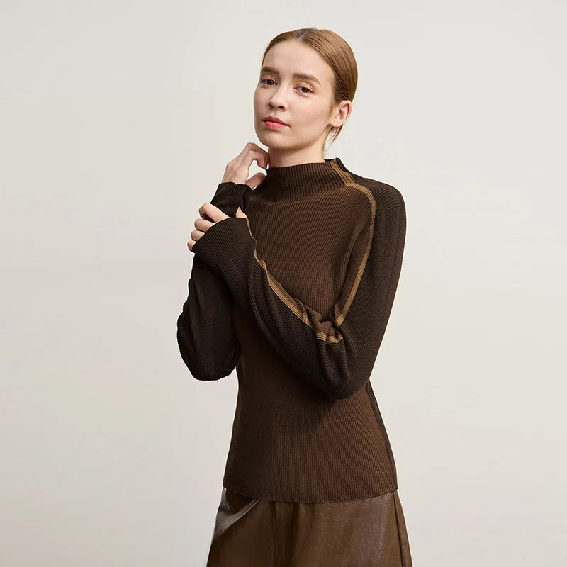 អាវយឺត Amii Pullover ឆ្នាំ ២០២៥ រដូវរងាថ្មីធម្មតាពាក់កណ្តាលកអាវខ្ពស់ស្លីមផ្ទុយស្រឡះអាវទ្រនាប់ស្ត្រី ១២៥២៤១១៩