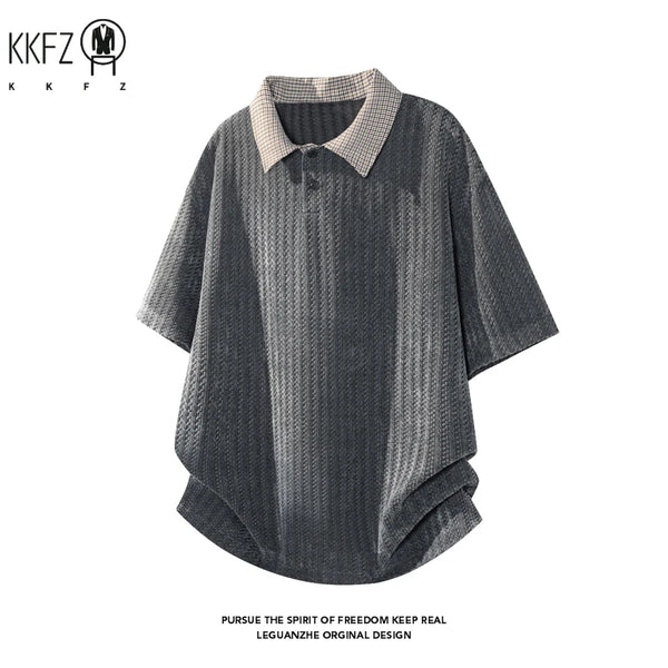 Mens Textured Knit Short Sleeve Polo Top Contrast Collar Oversized Cutting Suitable For Vacation Dating And Casual Scenes