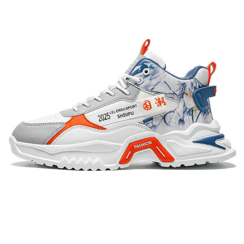 Men Sneakers Fashion Leather Breathable Wear-resistant Outdoor Fitness Shoes Thick Soled Non Slip Comfort Casual Running Shoes