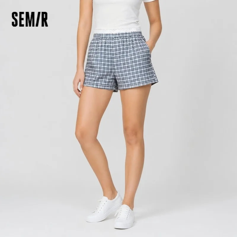 Semir Women Shorts Patchwork Lace Plaid Loose Shorts 2026 Summer Fashion Urban Casual Daily