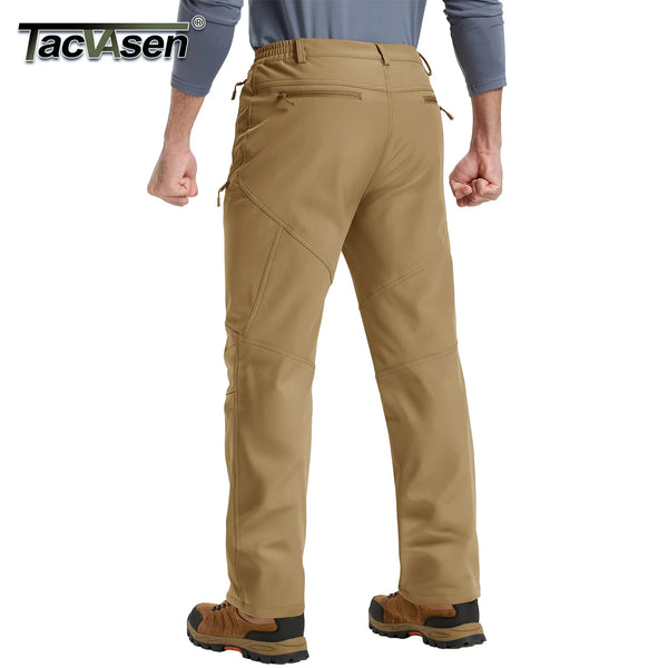TACVASEN Men's Winter Fleece Lined Hiking Pants Waterproof Softshell Cargo Pant 6 Zipper Pockets Thermal Trekking Skiing Trouser