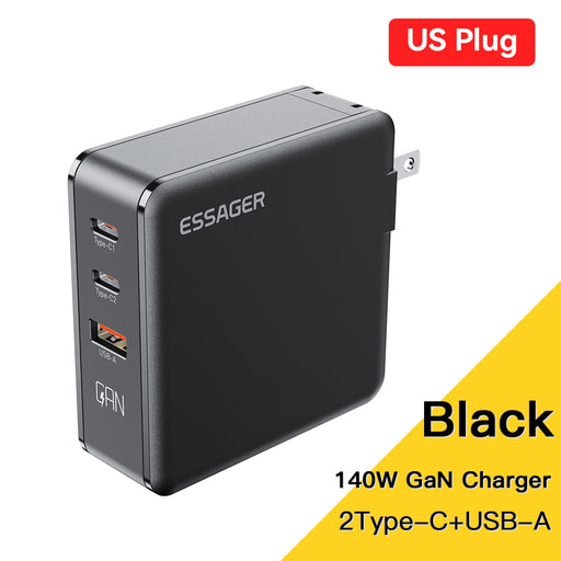 Essager USB Type C Charger 140W GaN Fast Charging 3Ports 100 PD Mobile Phone Chargers for Samsung Xiaomi Macbook Tablet Adapter China US