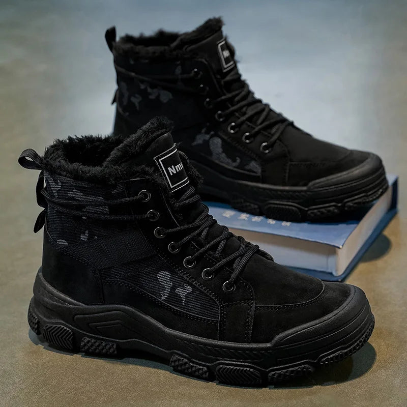 Men's cotton boots winter new warm plush casual boots soft sole outdoor high-top boots fashion youth Joker sports tooling boots