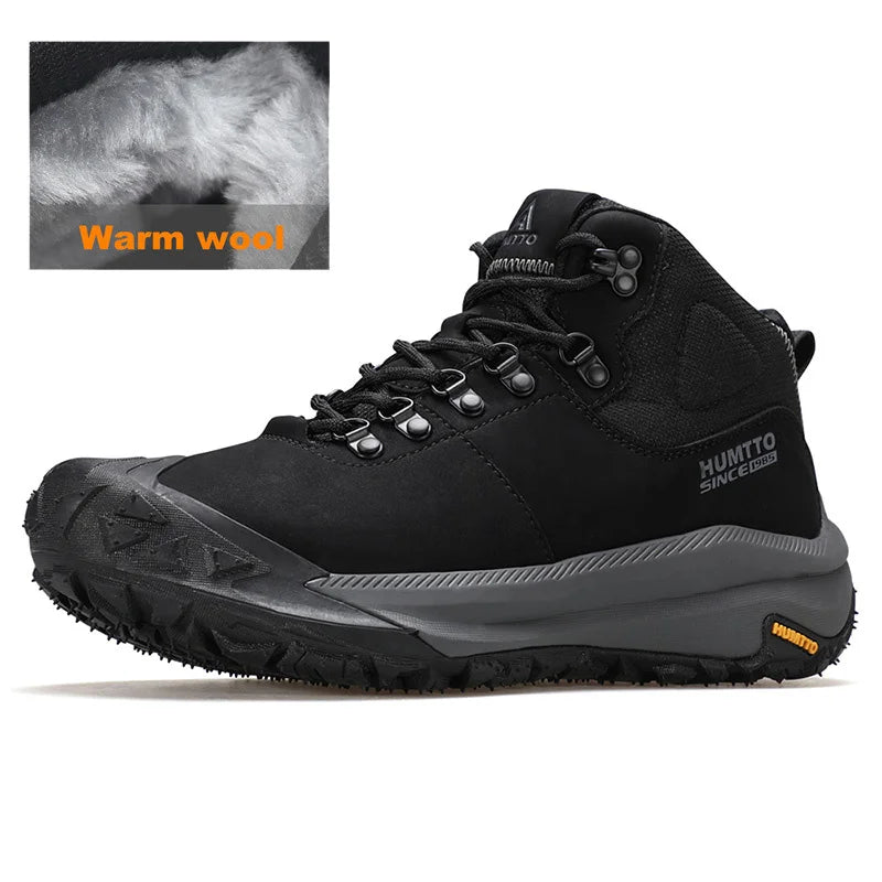 HUMTTO Outdoor Casual Trekking Boots Winter Men's Sneakers Leather Hiking Shoes Men Keep Warm Snow Boots for Man 2024 Trainers