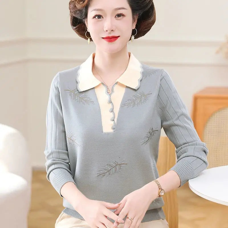Fashion Sweater Women Trends 2026 Lapel Shirt Long Sleeve Pullover Tops Spring Autumn Woolen Jumper Female Basic Wear Blouse