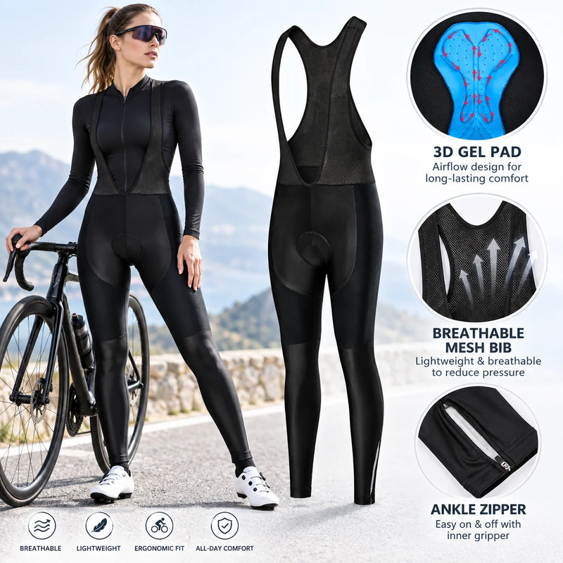 Women's Cycling Bib Tights 3D Gel Padded Quick Dry Breathable MTB Road Bike Pants Spring Autumn Riding Sportswear