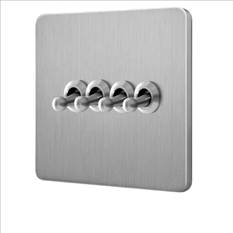 Retro EU France Socket Stainless Steel Brushed Double Power Outlet Toggle Metal Lever 1-4 Gang 2Way Wall Light Switch Panel RJ45
