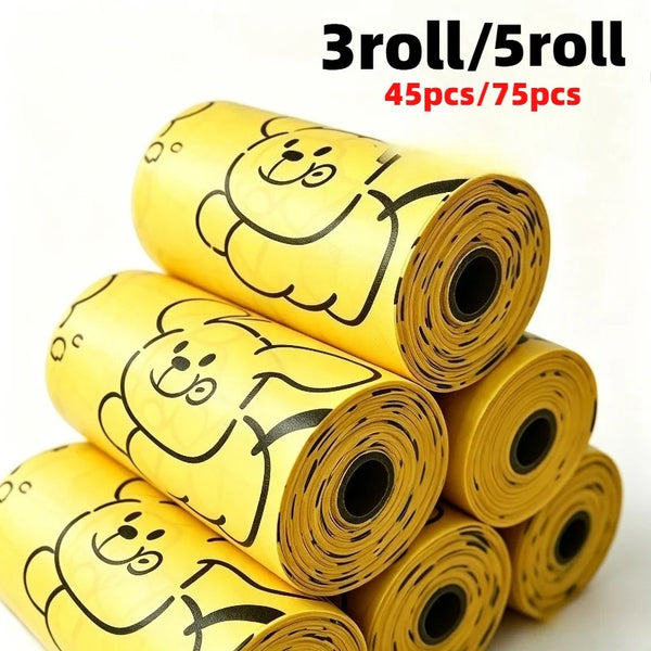 3/5 រ៉ូល (45 ដុំ/75 ដុំ) ថង់លាមកសត្វចិញ្ចឹមដែលអាចរលួយបាន រចនាក្រាស់ ថង់សម្រាប់ដាក់លាមកឆ្មា ថង់សម្រាប់រើសលាមក លំនាំគួរឲ្យស្រលាញ់ សម្រាប់ឆ្កែ និងឆ្មា