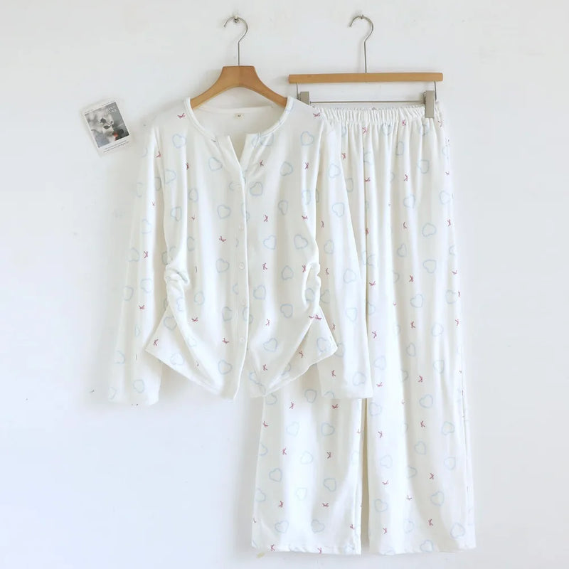 Warm Women's Pajamas Soft Pijamas Set for Women Home Suit Autumn Winter Printed Sleepwear Casual Two-piece Trousers Homewear