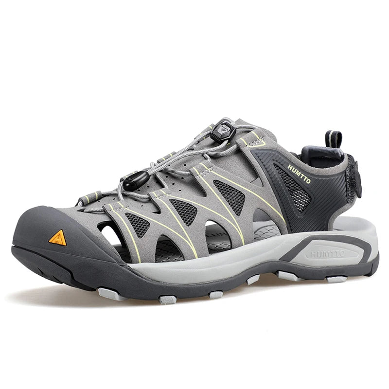 HUMTTO Summer Beach Sandals Men Outdoor Water Sneakers Leather Hiking Camping Climbing Aqua Shoes Breathable Sandals for Mens