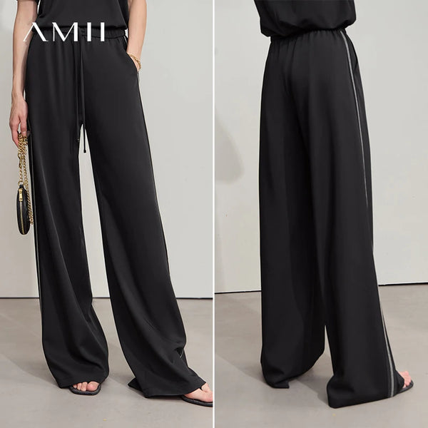 Amii Loose Casual Pants Solid Color Straight 2026 Summer Office Lady Draped Pockets Draped Slim Tie Webbing Trousers 12542178