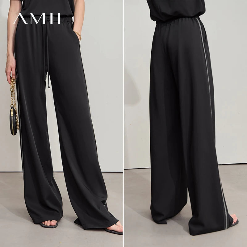 Amii Loose Casual Pants Solid Color Straight 2026 Summer Office Lady Draped Pockets Draped Slim Tie Webbing Trousers 12542178
