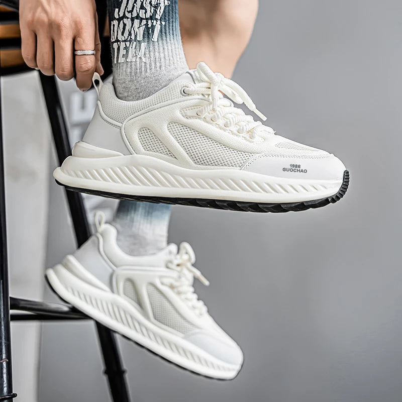 Men's casual sneakers four seasons breathable lightweight soft-sole non-slip outdoor running shoes thick-sole speed sports shoes