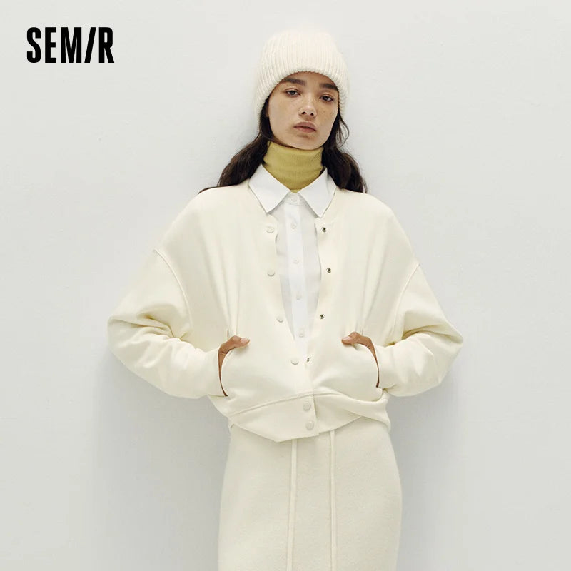 Semir Women Jacket Short Solid Loose Dropped Shoulder Crew Neck Layered Casual Style Autumn Outerwear Daily Wear 2026