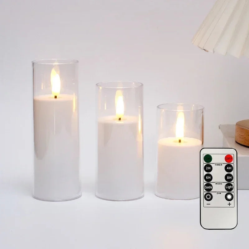 LED Lights for Home Electronic Candle LED Candle Decor Clear Acrylic Candle Full Set Remote Control Timer for Christmas Wedding