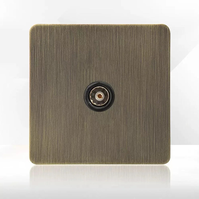 Retro Metal Brushed Antique Stainless Steel Push Button Switch Panel UK 13A Socket with USB Phone Charging for Home Improvement