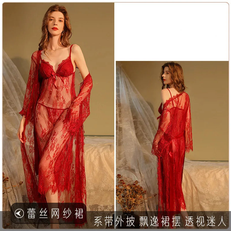 Lace Linerie Women Nightdress Sexy Sleepwear Gowns Night Wear Dress Two Pieces Set Ladies Nightgowns Nuissette Femme Nuit