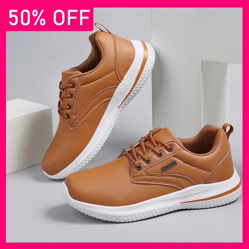 Men Sports Shoes New Leather Street Running Anti Slip Thick Soled Fitness Shoes Light Soft Youth Jogging Casual Shoes for Men
