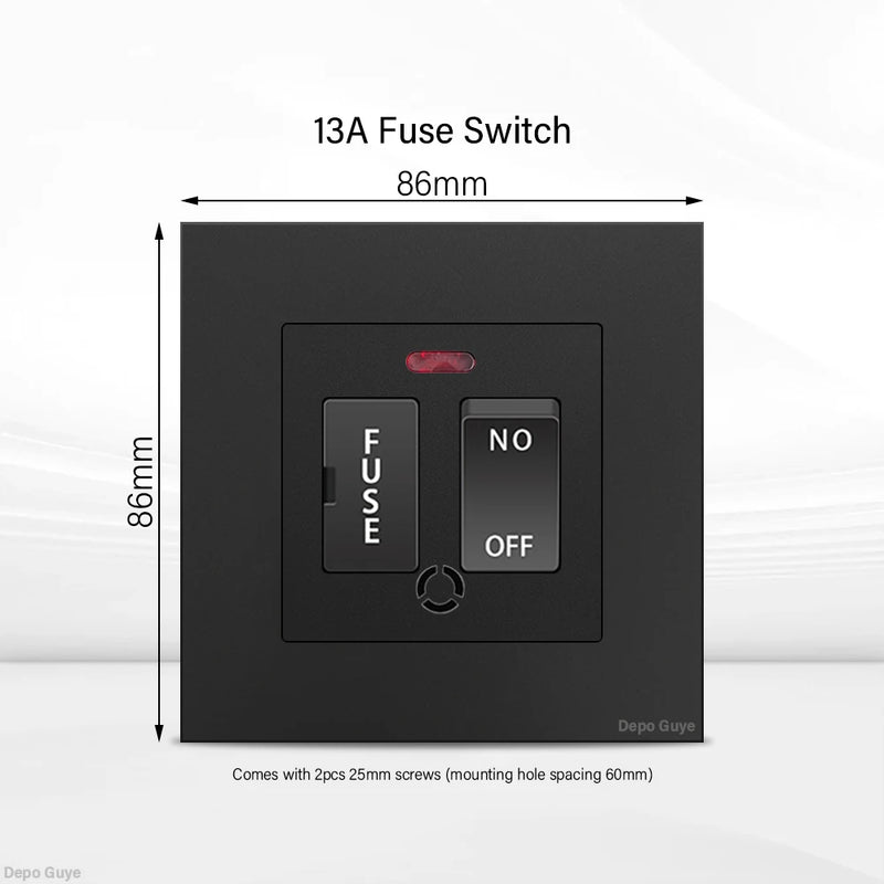 Black UK 13A Wall Socket with USB Type C 18W Quick Charge Plug Socket,Universal Wall power outlet 220V Electrical Light Switch