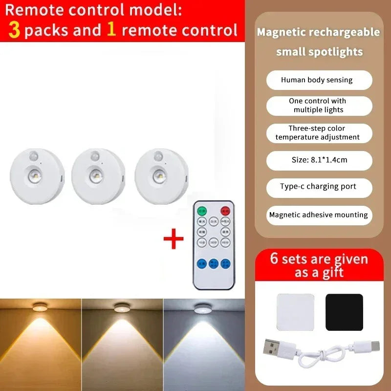 LED Motion Sensor Night Light Under Cabint Lights Dimmable USB Rechargeable Wireless Kitchen Lamps Aisle Closet Home Decor