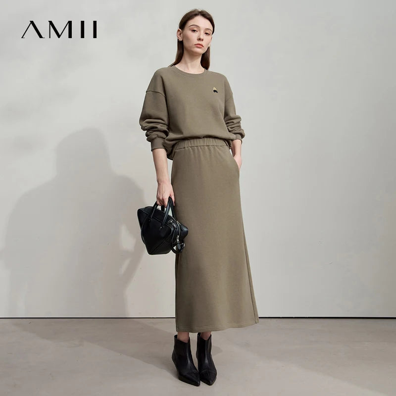សំពត់ធម្មតាសម្រាប់នារី AMII រចនាប័ទ្មរដូវស្លឹកឈើជ្រុះឆ្នាំ ២០២៥ ម៉ូដកូរ៉េសម្រាប់នារីការិយាល័យ សំពត់ត្រង់រាងអក្សរ A ប៉ាក់ប្រចាំថ្ងៃ 12523043