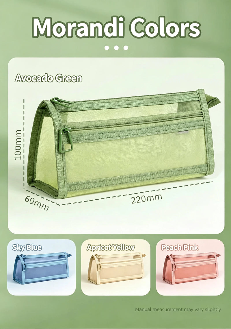 Pencil Bag Transparent Mesh Exam Specific Stationery Bag Pencil Bag Double Layered 3D Large Capacity Stationery Box