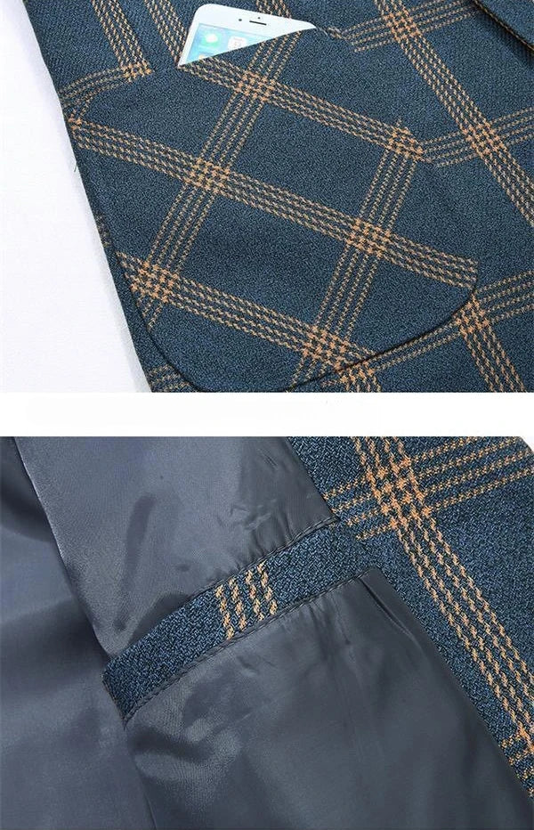 2026 New Men's Plaid Blazer – Classic Blue Checkered Suit Jacket, Slim Fit Business Casual Coat for Office, Wedding, Size M-4XL