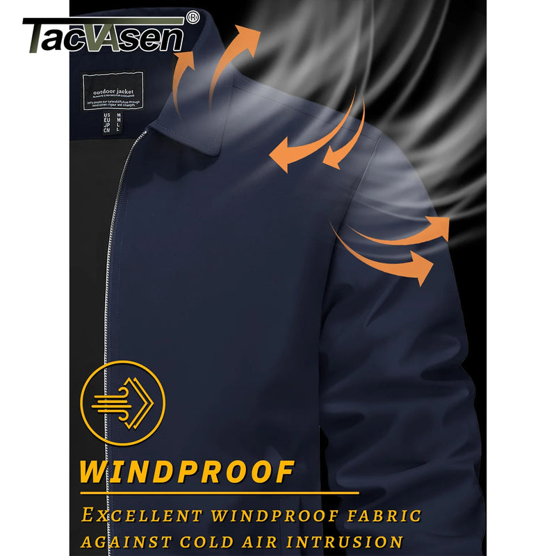 TACVASEN Mens Lightweight Work Jackets Fashion Tunic Style Zipper Pockets Bike Jackets Full Zip Spring Fall Jacket Outwear