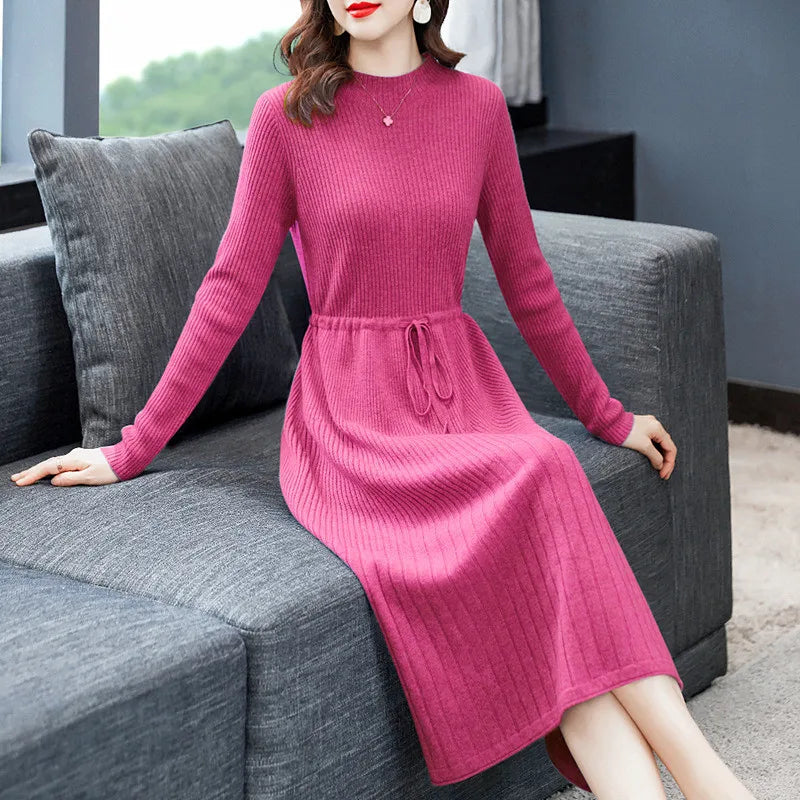 Basic Wear Knit Winter Clothes Woman Pulls New Fashion Middle Aged Mother Sweater Dress Spring Autumn Pullovers Knitwear Jumper