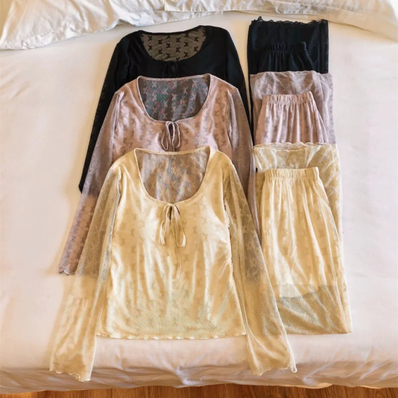 Elegant Chest Pad Home Suit for Women Nightwear Thin Long-Sleeve Pajamas Set 2026 Autumn New Two-Piece Comfortable Homewear Suit
