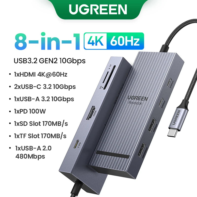 UGREEN USB C HUB 10Gbps 4K60Hz HDMI USB3.2 PD100W USB Splitter for Laptop Macbook Pro Air iPad Phone Android Docking Station