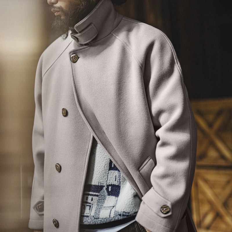 អាវធំ Maden Vintage Grey Balmacaan សម្រាប់បុរស ការពារខ្យល់ រចនាប័ទ្មអាល្លឺម៉ង់ ប្រវែងមធ្យម ក្តៅ សម្រាប់ការធ្វើដំណើរទៅធ្វើការ រដូវស្លឹកឈើជ្រុះ រដូវរងា