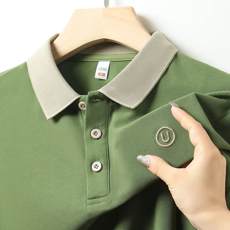 High-End Men Short-Sleeved Polo Shirt Lapel Button Letter Embroidery British Style Summer New Tops Casual Fashion Men's Clothing