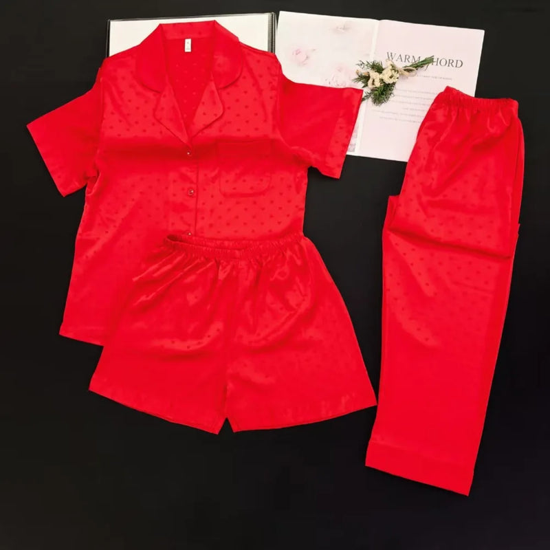 Women's Pajamas Short Sleeve Sleepwear Nightie Nightwear Woman Summer 3 Pieces Home Set Female Night Wears For Females Pijama