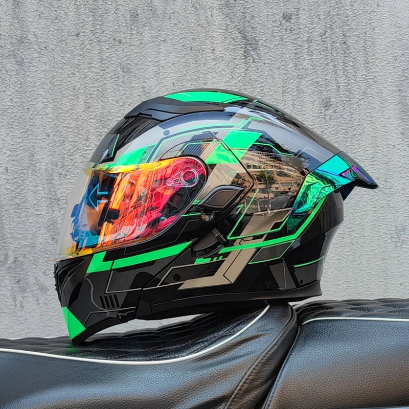 ORZ New DOT Quality Double Lens Flip Helmet Abs Full Face Motorcycle Off Road Motorcycle Racing Helmet Personalized Tail Wing