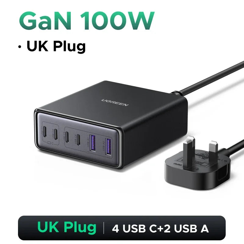 UGREEN 65W 100W GaN Charger PPS QC4.0 PD3.0 For iPhone18 17 16 Pro Xiaomi Samsung Tablet Macbook Air iPad 5 IN 1 Desktop Charger