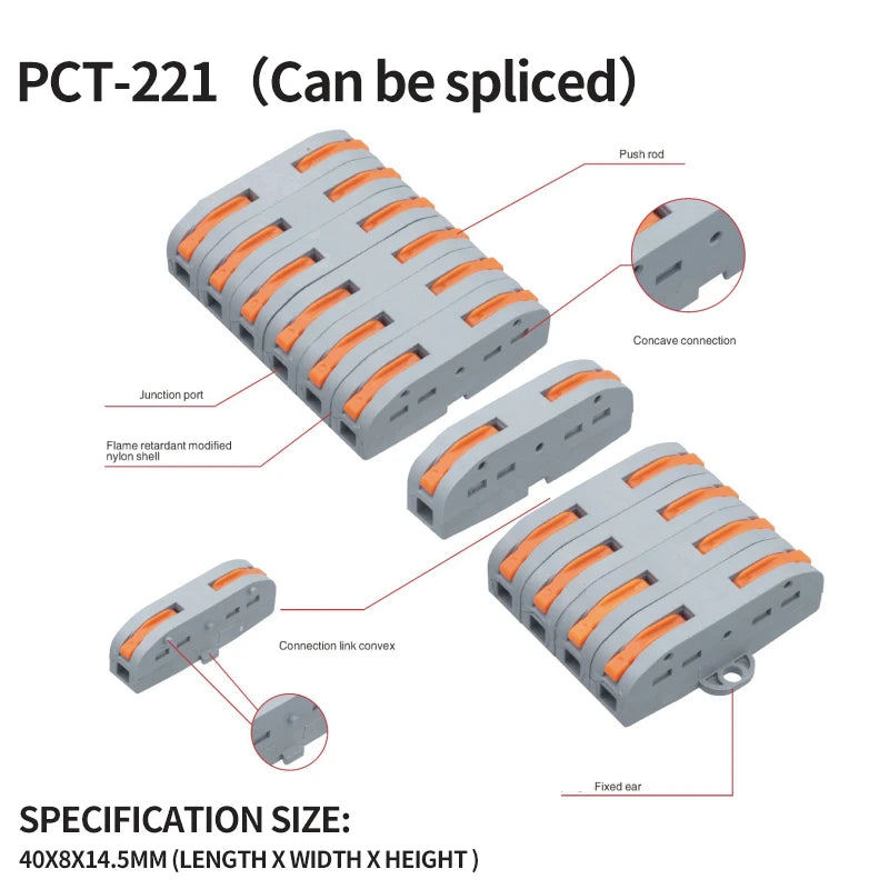 10/1000PCS Mini Quick Wiring Connector Universal Splitter wiring cable Push-in Combined Butt Terminal Block 1 in 2/3 out 32A SPL