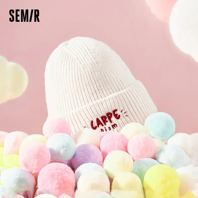 Semir Warm Hat ColorBlock Knit Women Autumn Winter 2025 Beanie Embroidered Cozy Soft Wool Stylish