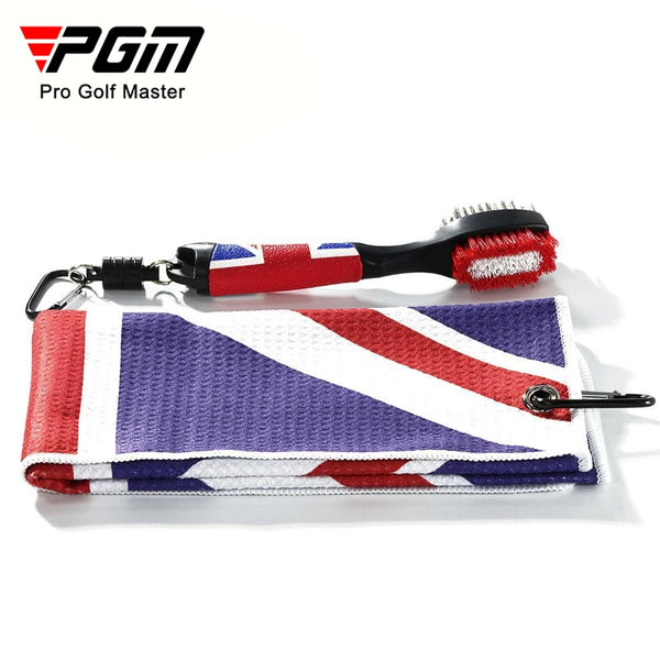 Golf Towel Brush Set Flag Waffle Grid with Hook MIS406