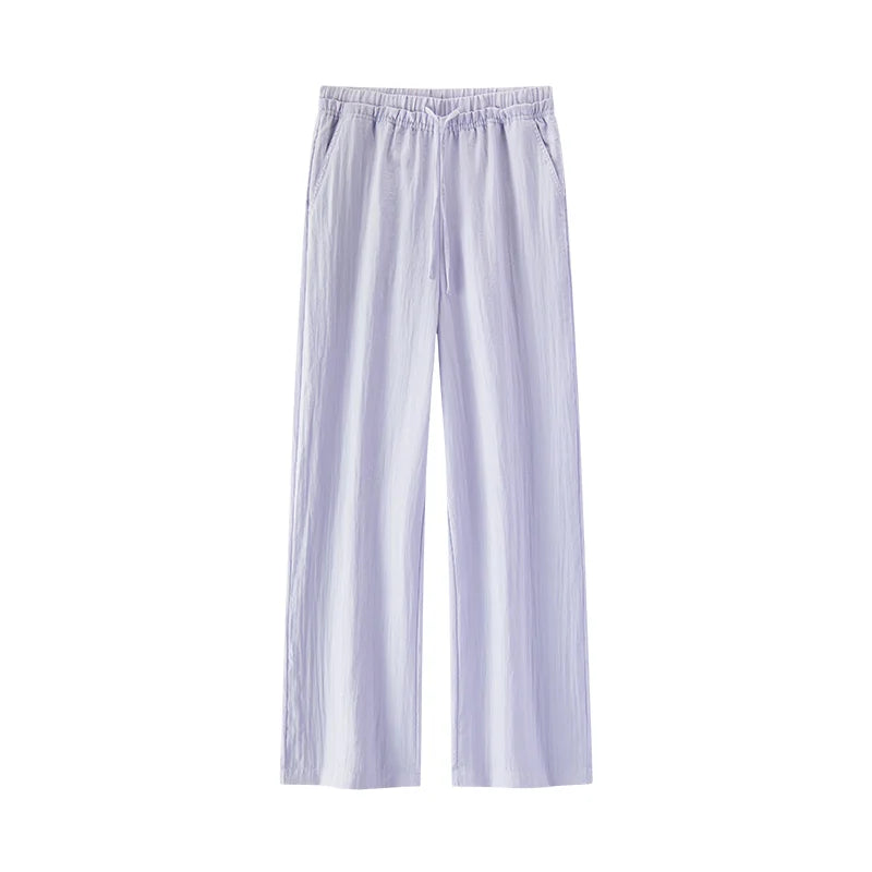 Semir Women Pants Textured 2026 Solid Ruffle Trim Elastic Waist Wide Leg Urban Casual Everyday Style Soft Comfortable