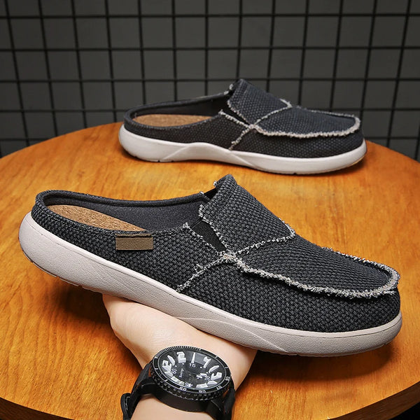Canvas Slip on Half Shoes for Men Mules Casual Slippers Slides Indoor Home Dudes Summer Breathable Lightweight Big Size 47 48